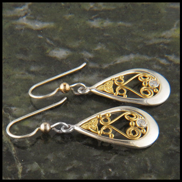 Sterling Silver and Gold Triquetra drop earrings