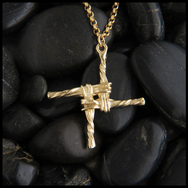 Traditional St Brigid Celtic Cross Necklace in 14K Gold