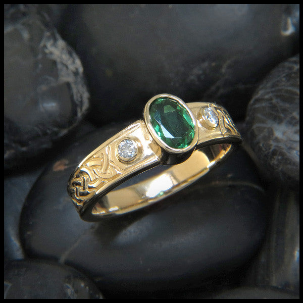Three Stone Celtic Knot Ring with Gemstones in 14K Gold