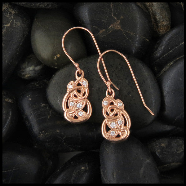 Delicate Celtic Drop earrings in Gold with Diamonds