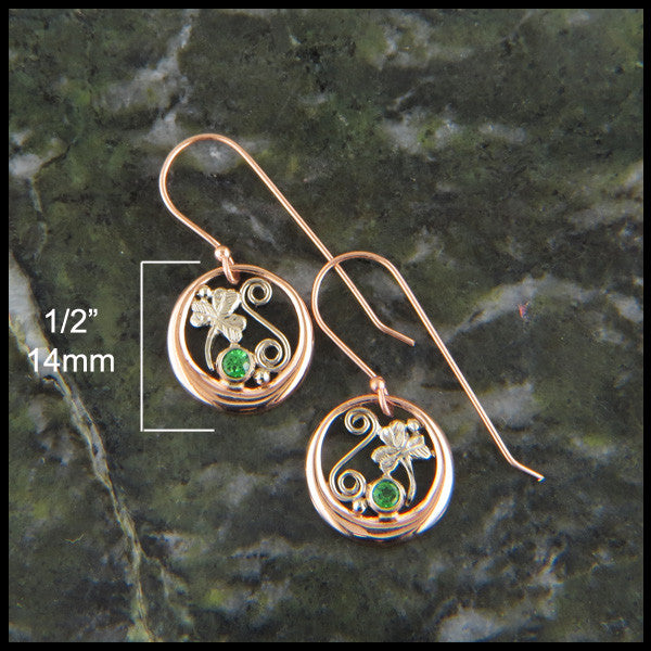 Rose gold Shamrock earrings with tsavorite