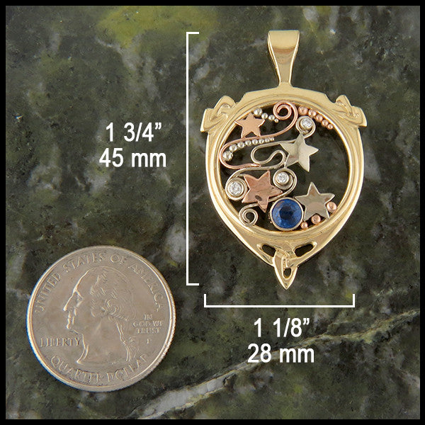 Pendant measures 1 3/4" by 1 1/8"
