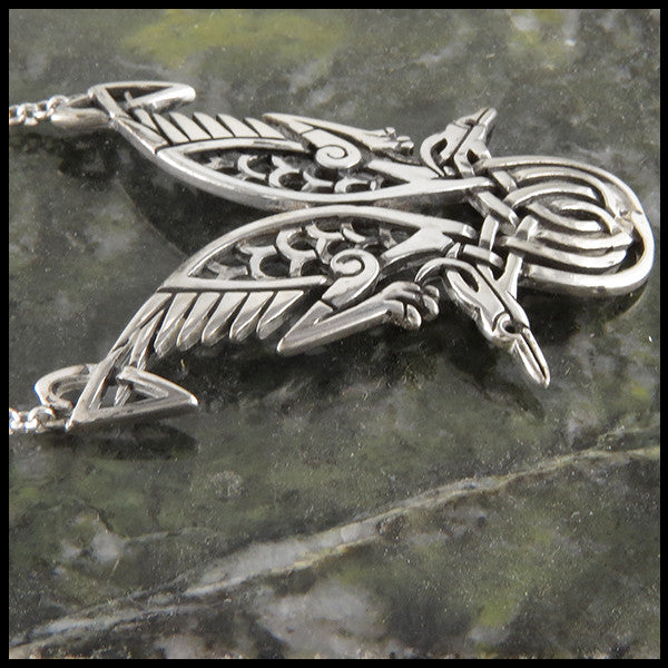 profile view of Celtic Heron Pendant in sterling silver by Mithril Jewelry