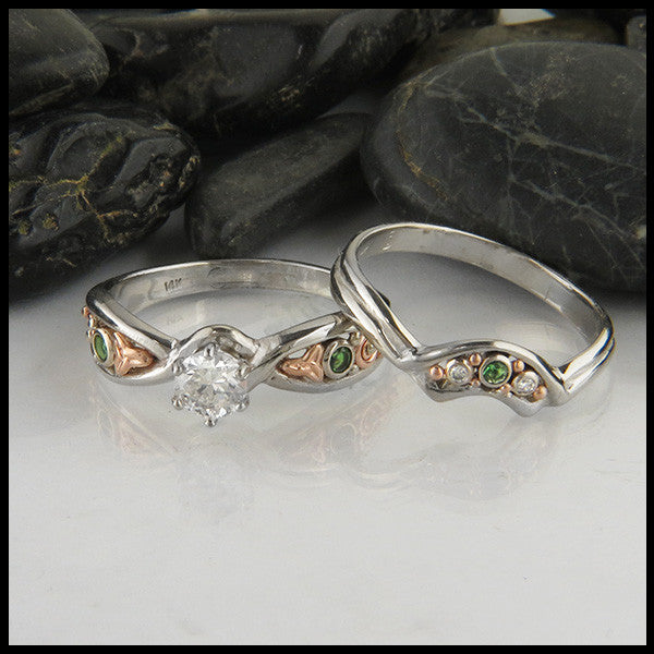 Celtic wedding set with Diamond and Tsavorite