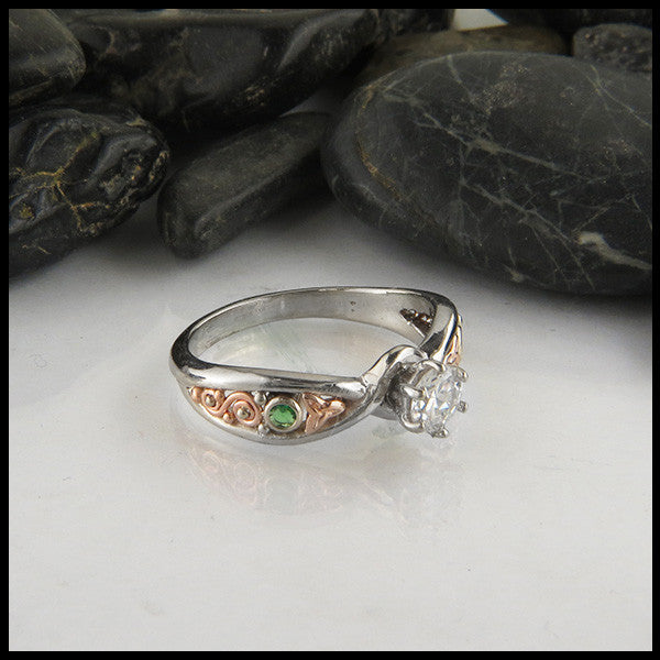 Celtic Engagement Ring and Wedding Band Diamond and Tsavorite