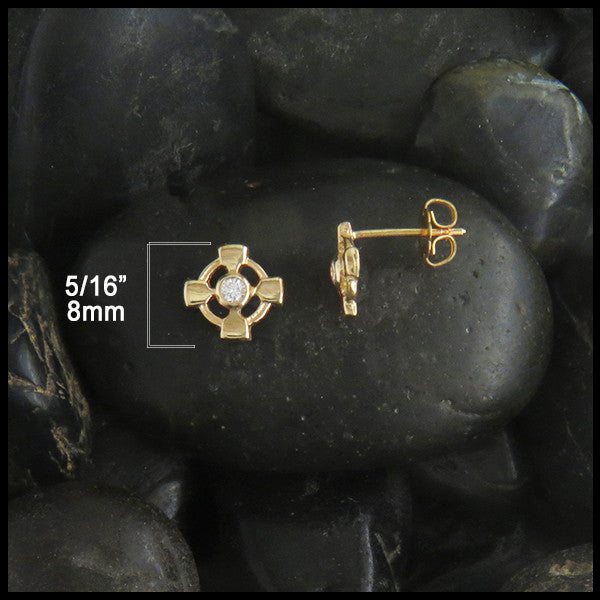 Gold Earrings Post Diamond Celtic Cross Stud Equal Arms measure 5 /16"