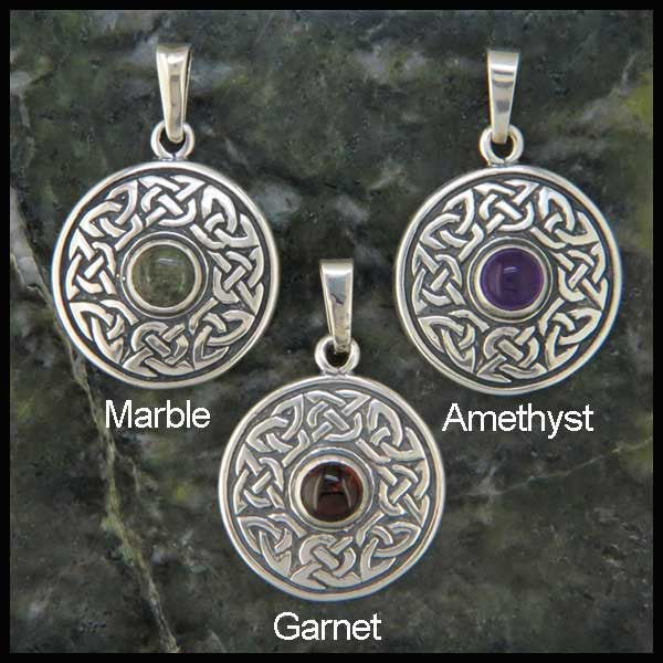 Wheel of life Pendant and Earring Set in Sterling Silver with Amethyst, Garnet or Marble
