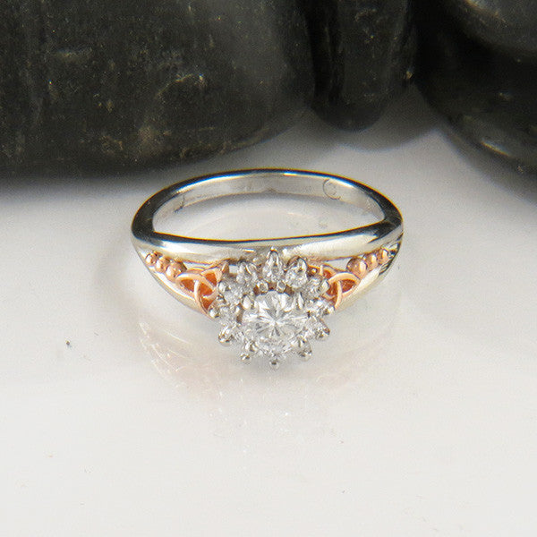 Celtic Trinity Knot Engagement Ring with Diamond Halo
