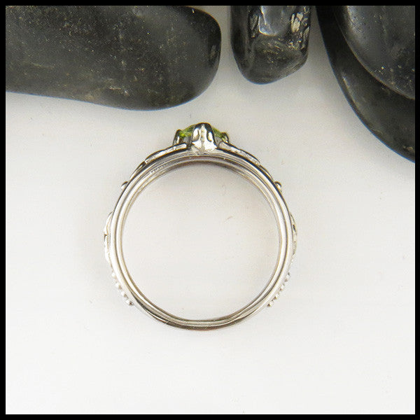 Trilliant Peridot Celtic Ring in White Gold