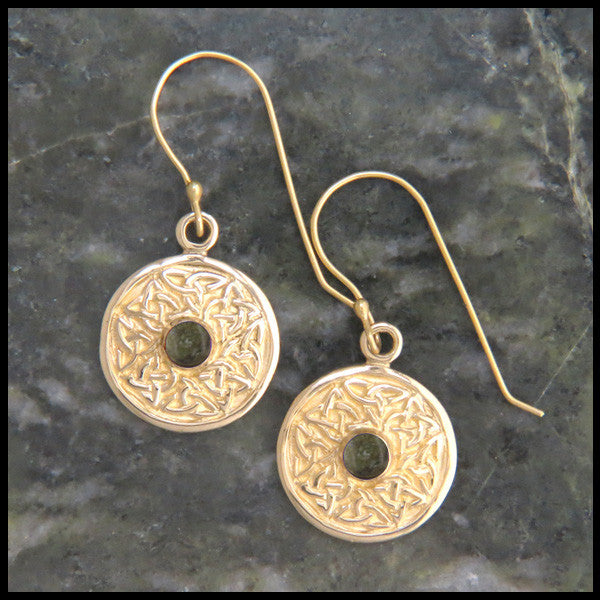 Wheel of Life earrings in Gold with Connemara Marble