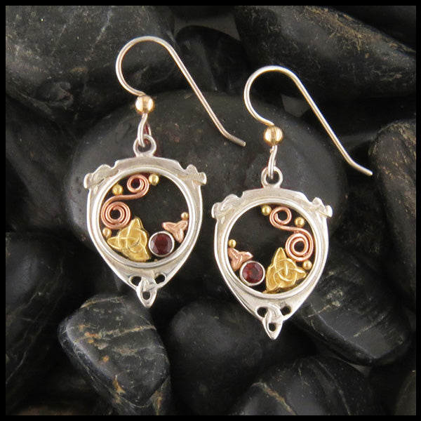 Drop Earrings in Gold and Silver with Garnet
