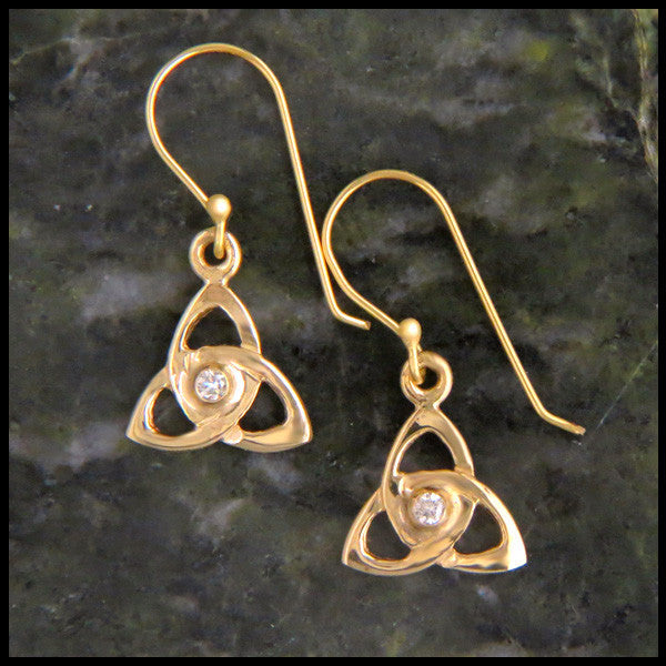 Triquetra Drop earrings in 14K Gold with Gemstones