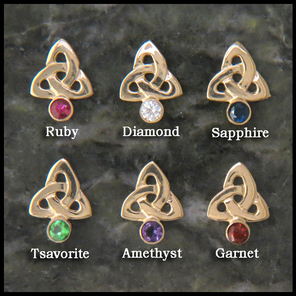 Trinity Knot post earrings in 14K Gold with Gemstones