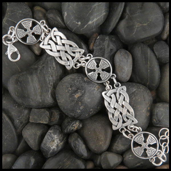 Celtic Cross and Knotwork Link Bracelet in Sterling Silver