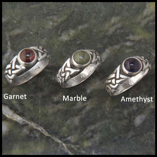 Spiral Knot Celtic Ring with Gemstones in Sterling Silver