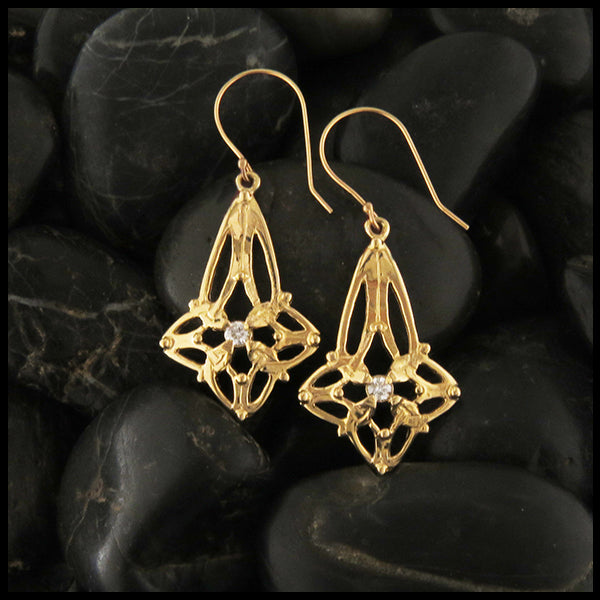 Trinity Star Knot Earrings Diamond Gold Yellow Rose White Celtic Jewelry