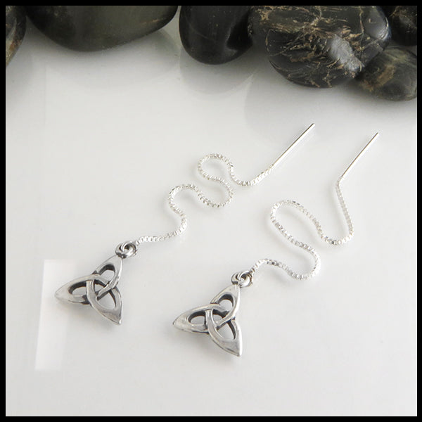 trinity knot threader earrings in sterling silver