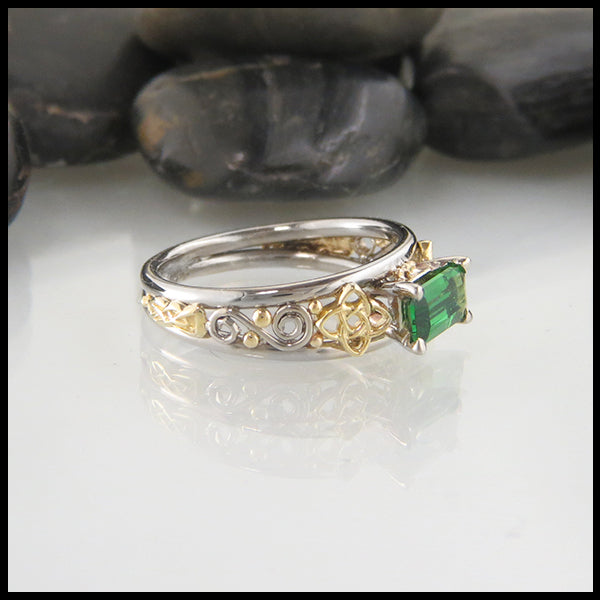 Custom Emerald Cut Tsavorite Engagement Ring