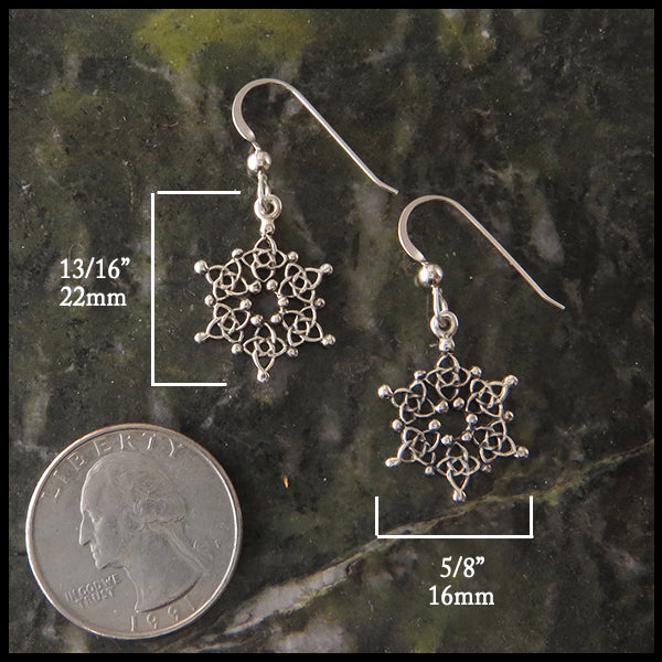 Celtic Snowflake Earrings in Sterling Silver measure 13/16" by 5/8"