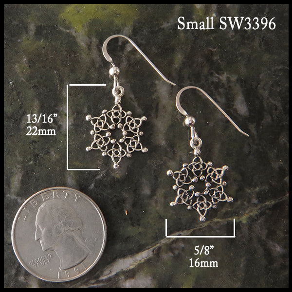Snowflake earrings same size as small pendant 13/16" by 5/8"