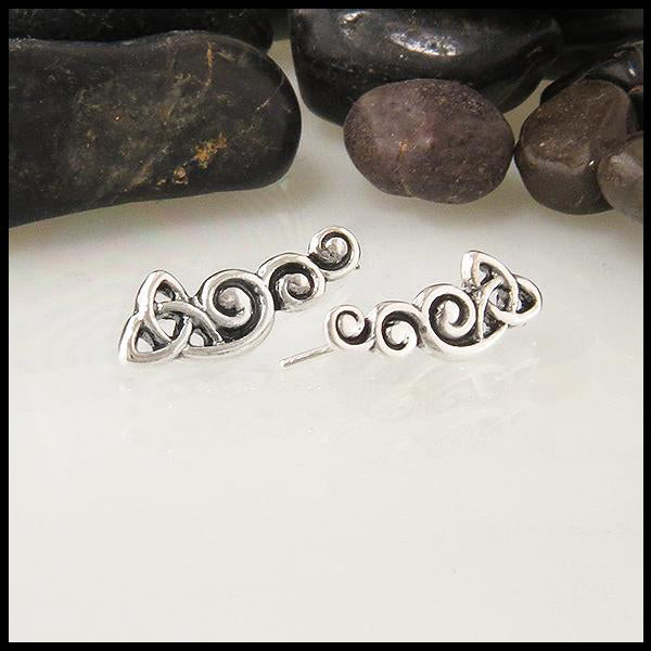 celtic trinity knot ear climbers in sterling silver