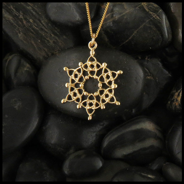 Celtic Snowflake Pendant and Earring Set in 14K Gold