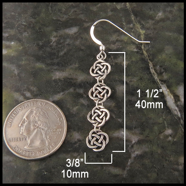 Celtic Love Knot Earrings in Sterling Silver measure 1 1/2" by 3/8"