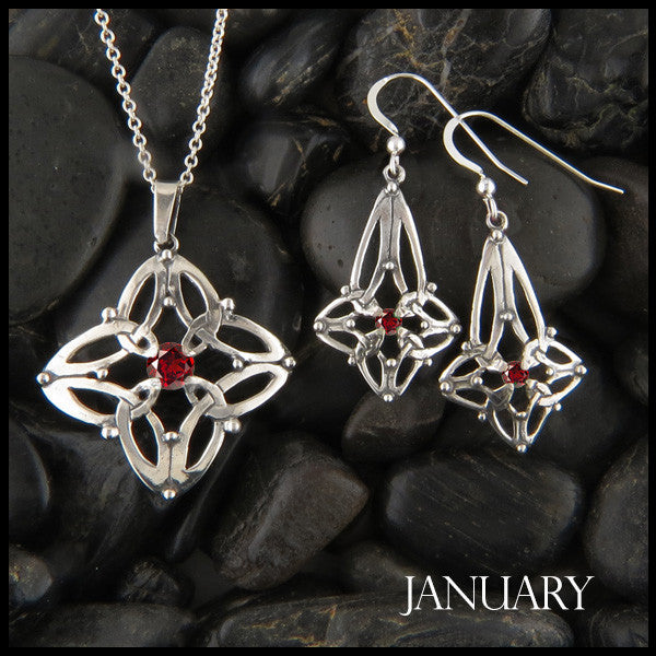 January Birthstone Celtic Trinity Star Pendant and Earring Set