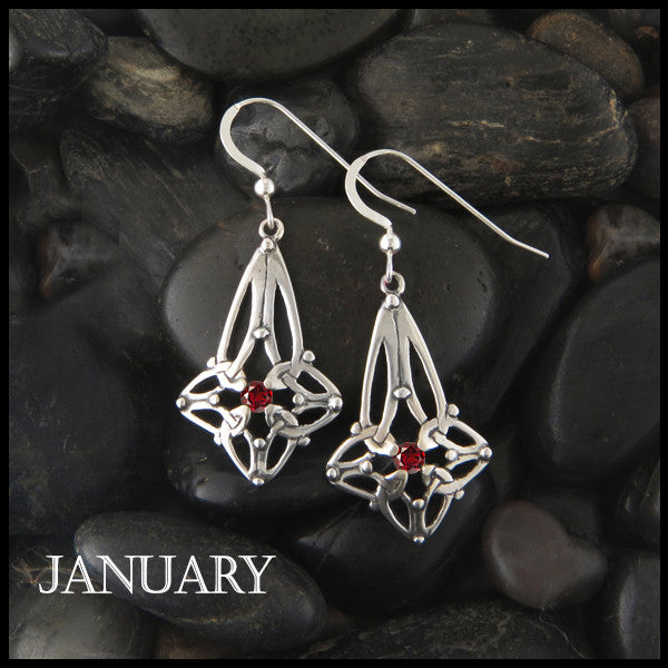 January Birthstone Celtic Trinity Star Earrings in Silver