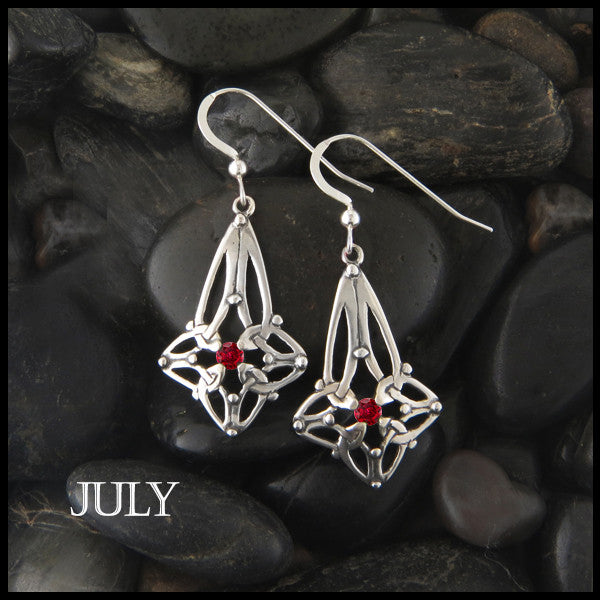 July Birthstone Celtic Trinity Star Earrings in Silver