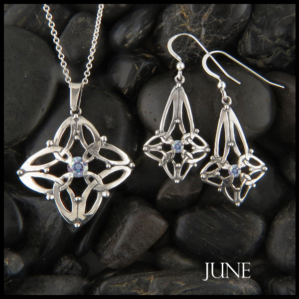 June Birthstone Celtic Trinity Star Pendant and Earring Set