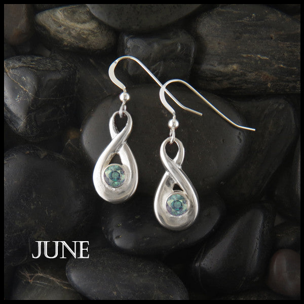 June Birthstone Celtic Eternity Earring in Silver