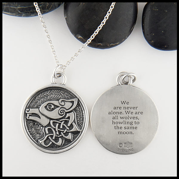 Engraved Celtic Wolf pendant