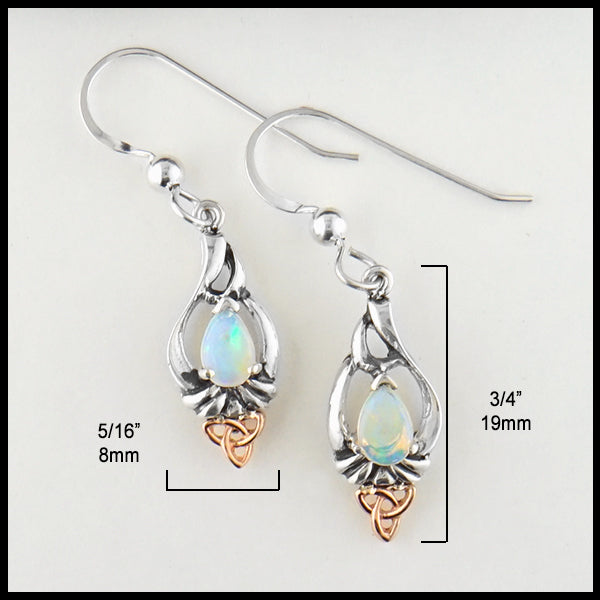 3/4 inch by 5/16 inch Opal and Trinity Knot earrings
