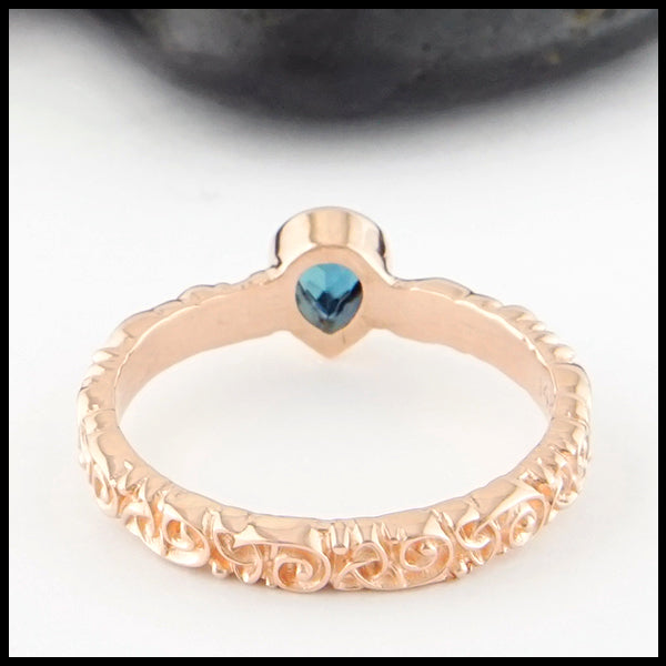 Rear view Trinity Scroll Ring with Tourmaline