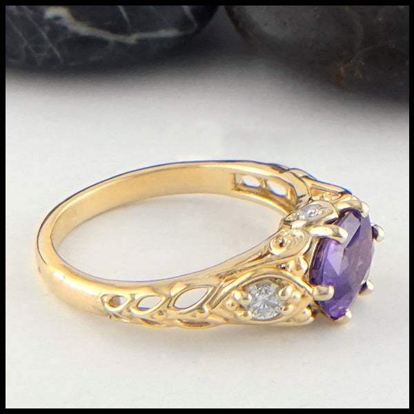 Purple Sapphire and Diamond Gold Ring