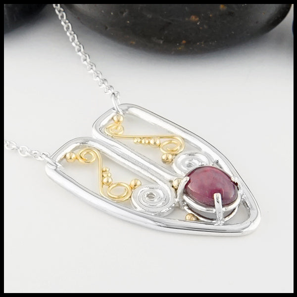 Profile view Star Sapphire and Spiral Necklace
