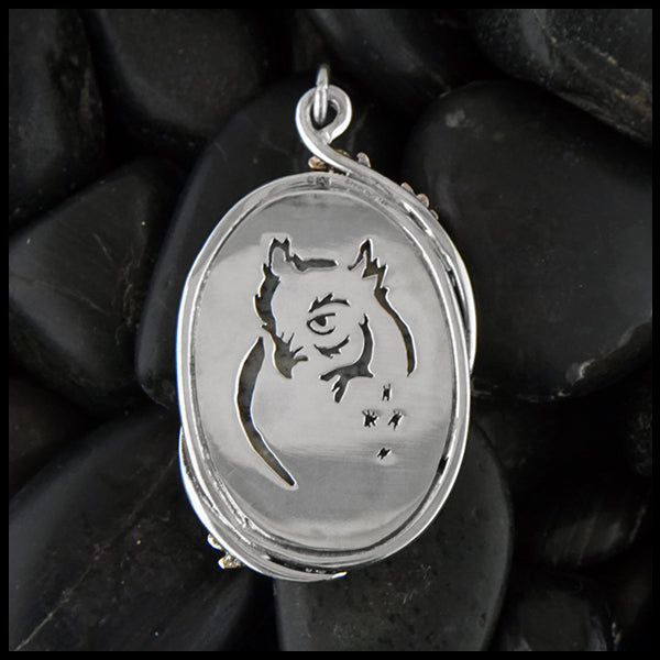 Dendritic opal pendant in silver and rose gold