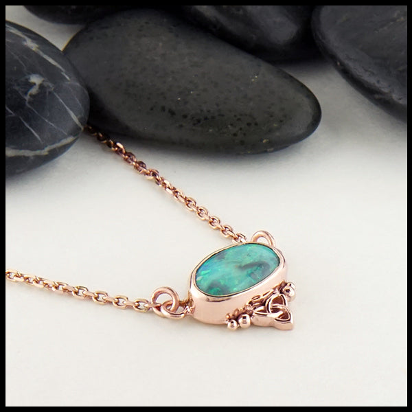 Profile view black opal choker necklace in rose gold