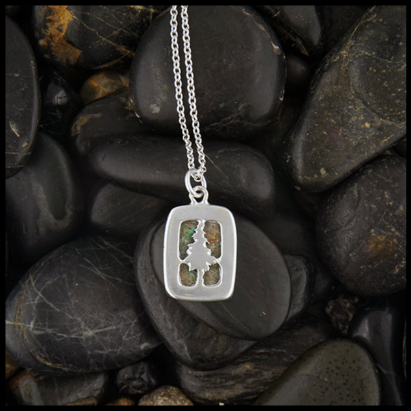 rear view of azurite pine tree pendant