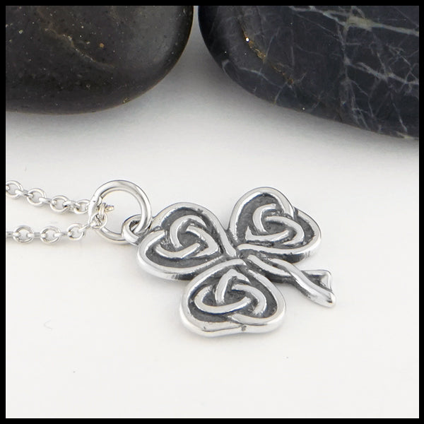 Profile view of Celtic Shamrock Heart Knot Pendant 