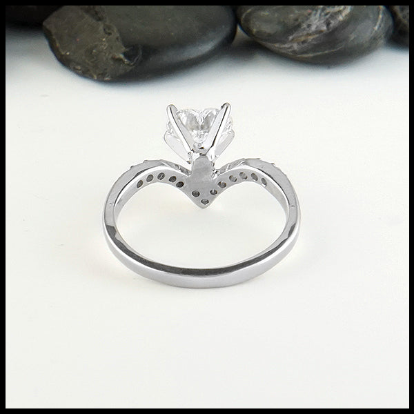 Reverse view of Chevron heart diamond ring
