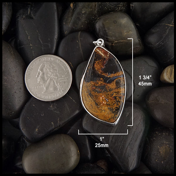 Measurements of pendant 1 3/4 inch long by 1 inch wide modified oval