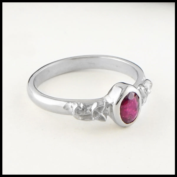 Profile view Celtic Knot Ring with Ruby