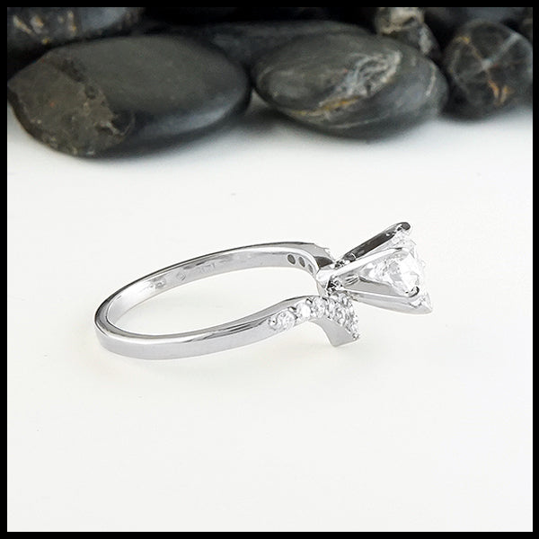 Profile view of Chevron heart diamond ring