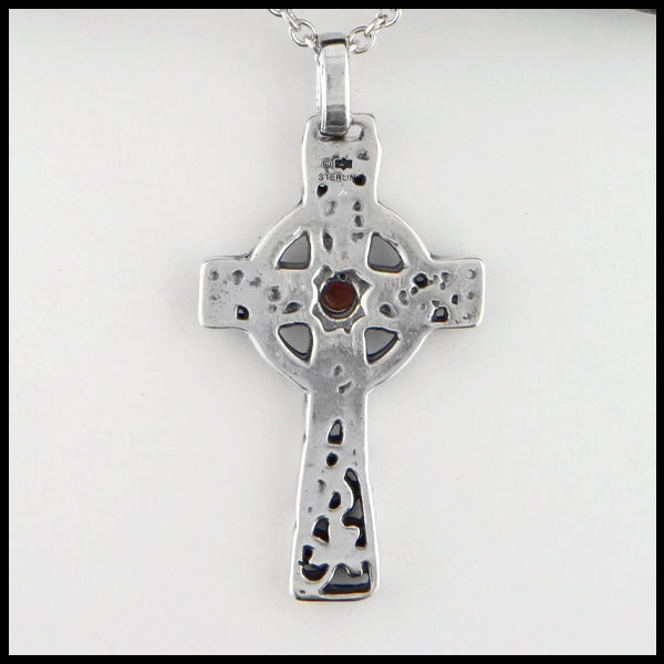 Rear view of Celtic Shamrock Cross with Gemstones