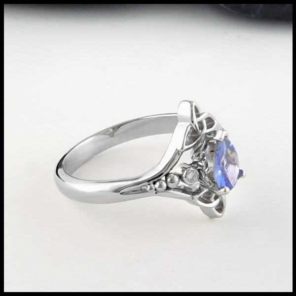 Profile view Trinity Knot and Blue Sapphire ring
