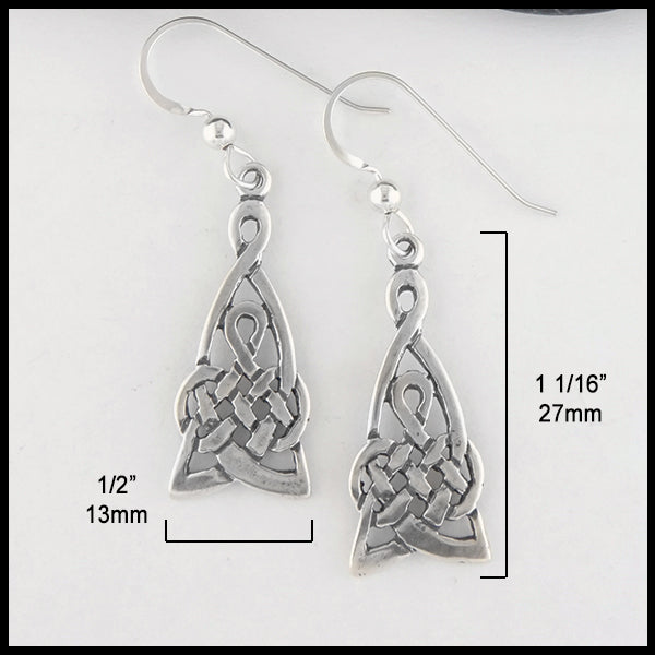 Mother's Knot drop earrings measure 1/2" by 1 1/16"