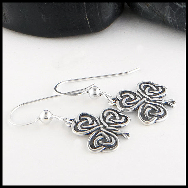 Profile view of Celtic Shamrock Heart Knot earrings