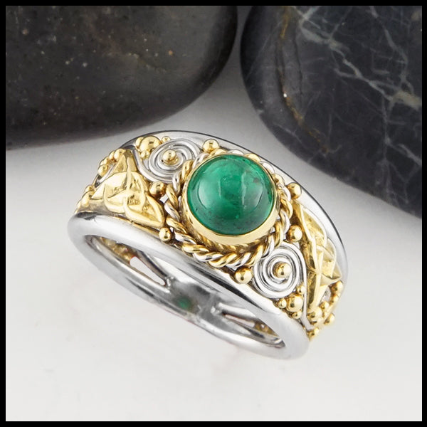 3.56cts Mens Emerald & Diamond Accent Ring Yellow Gold 14K